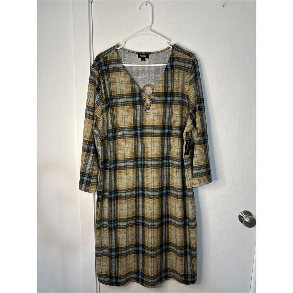 NWT Tacera Dress Soft Warm Plaid‎ Autumn Colors Size 3X